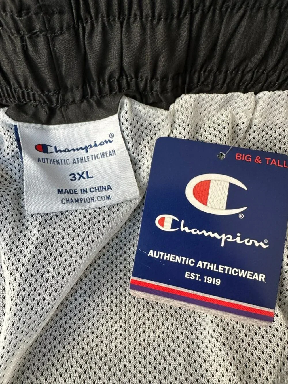 Champion Men's Big & Tall Mesh Lined Script Logo Swim Trunks, Size 3XL, Black